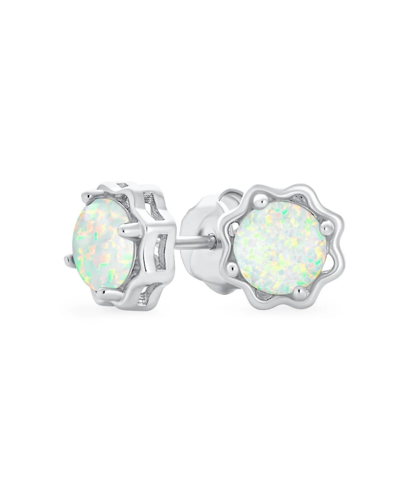 Bling Jewelry 1.5 Ct Flower Basket Set Solitaire Create White Opal Stud Earrings .925 Sterling Silver