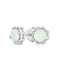 Bling Jewelry 1.5 Ct Flower Basket Set Solitaire Create White Opal Stud Earrings .925 Sterling Silver