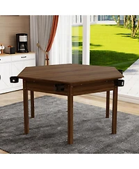 Rainsken 2-in-1 Dining and Gaming Table, with Cup Holders, Removable Top, for 4-6 Players, Non-Slip Play Mat, Solid Wood Legs