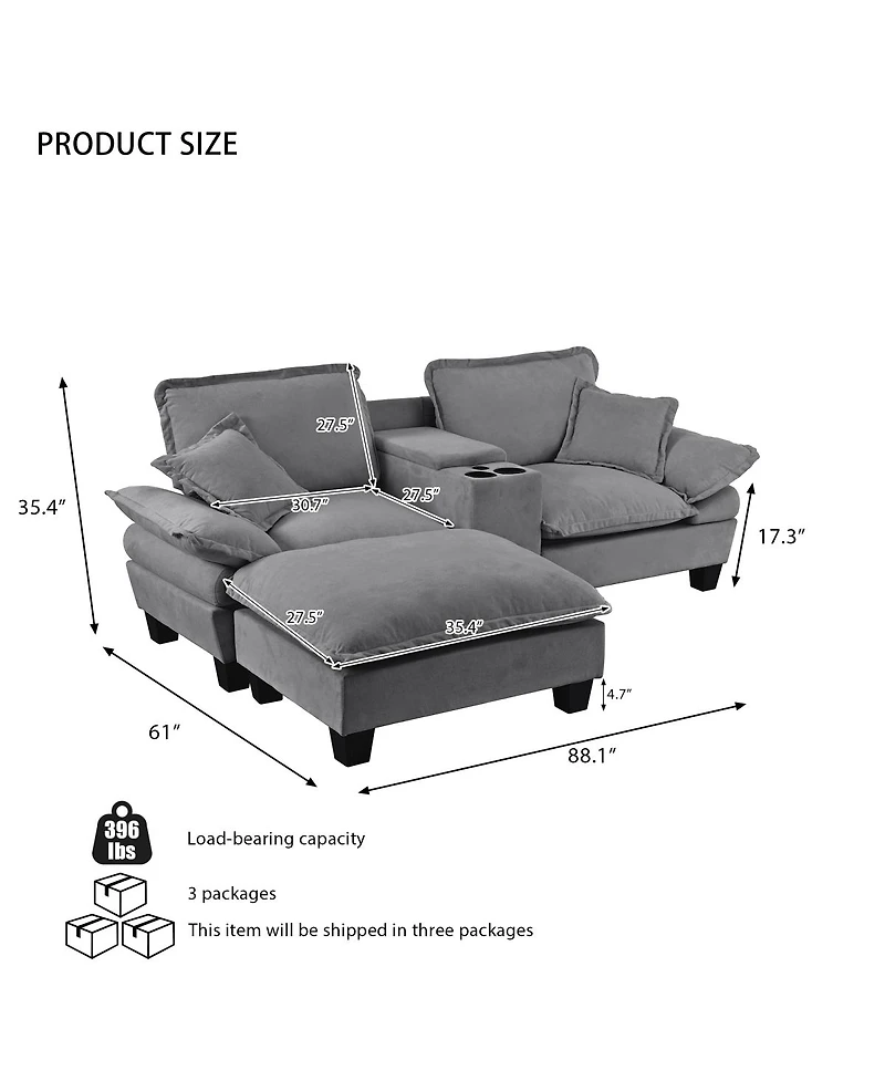 Streamdale Furniture Modular Cloud L-Shape Sofa w/ Usb, Storage, 2 Pillows