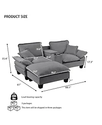 Streamdale Furniture Modular Cloud L-Shape Sofa w/ Usb, Storage, 2 Pillows