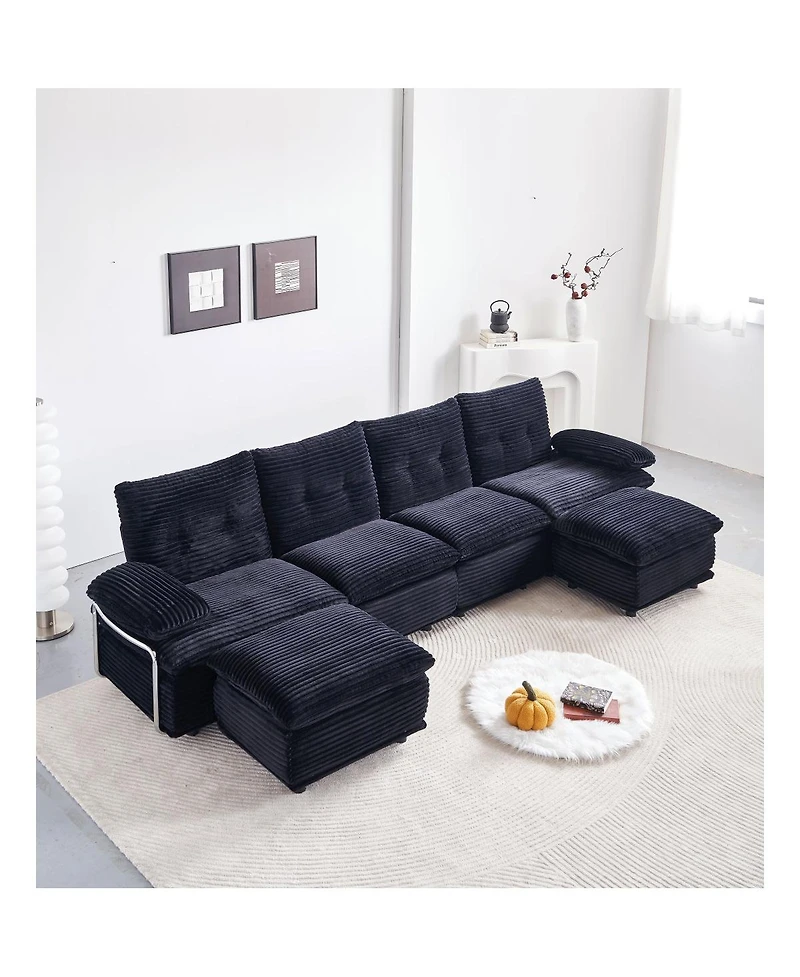 Streamdale Furniture 4-Seater Corduroy Modular Sofa with 2 Ottomans