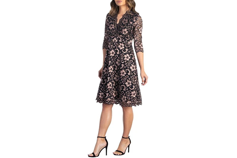 Kiyonna Women's Mon Cherie Floral Lace Cocktail Dress
