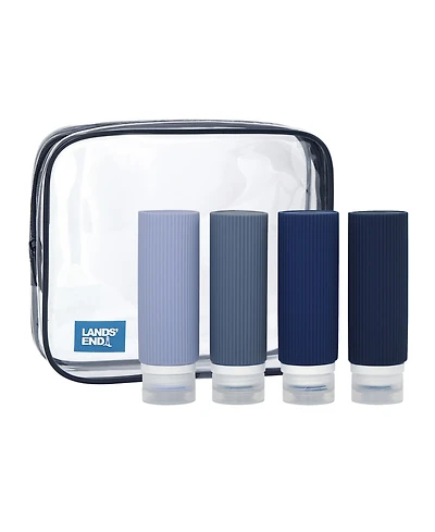 Lands' End Travel Bottle Set 3-Piece, 90 Ml Travel Size Silicone Travel Bottles with Clear Container Bag (Navy Multicolor)