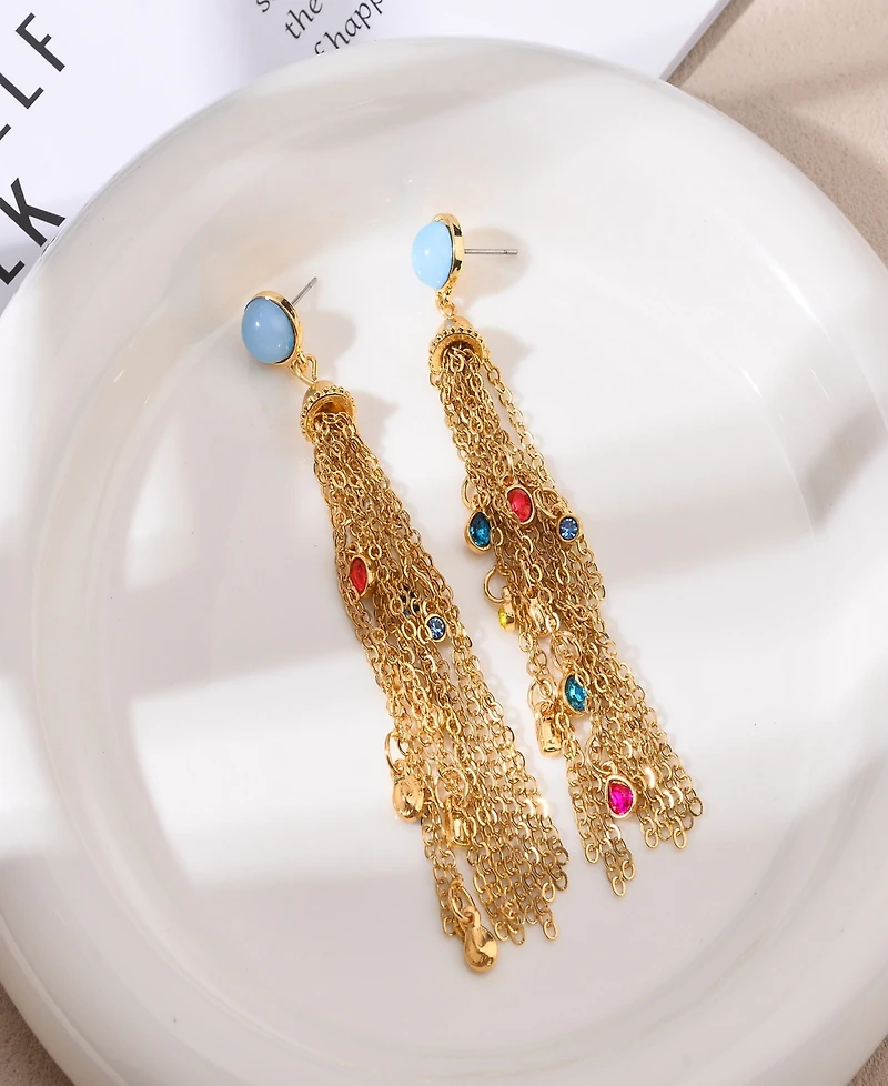 Nicole Miller Gold-Tone Blue Stone Stud Dangle Earrings