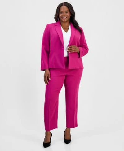 Kasper Plus Size Notched Collar One Button Blazer Straight Leg Pants