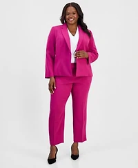 Kasper Plus Size Notched Collar One Button Blazer Straight Leg Pants
