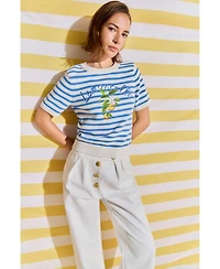 English Factory Women's Striped Lemon Short Sleeve Sweater