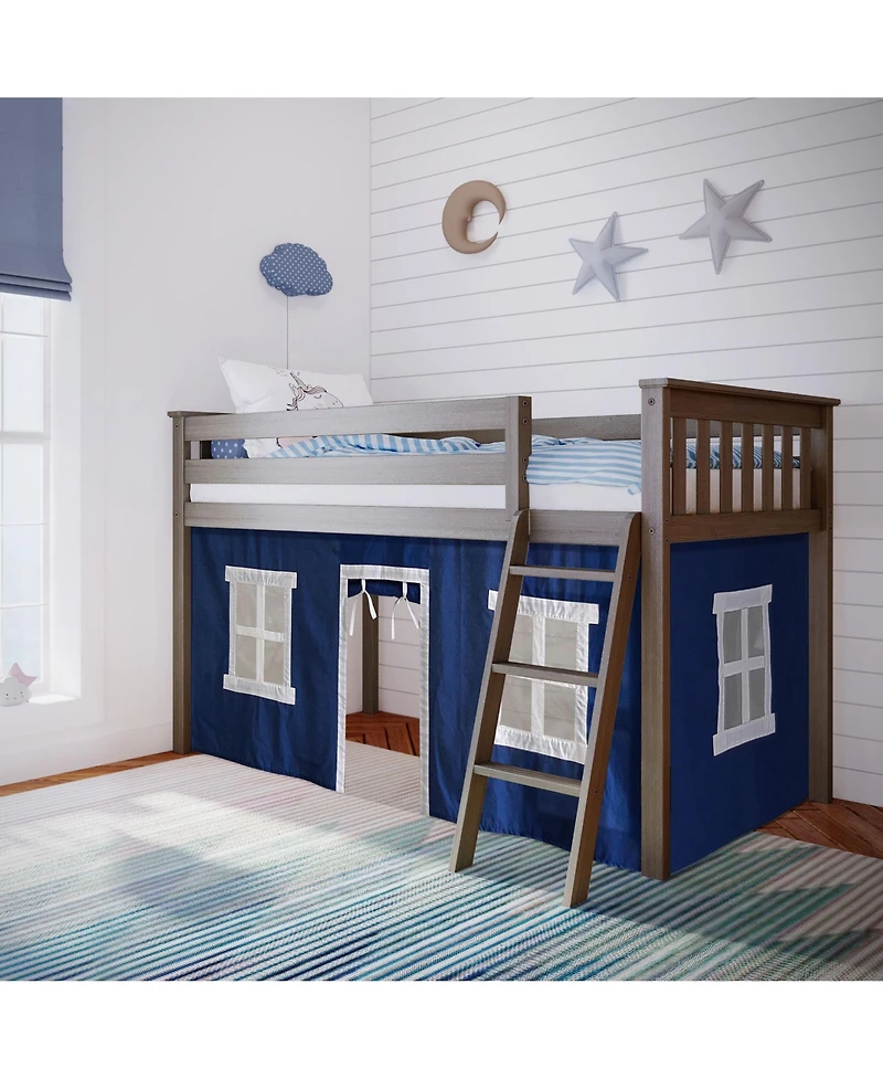 Max & Lily Loft Bed, Low Solid Wood Twin Bunk Beds for Kids with Ladder and Curtain
