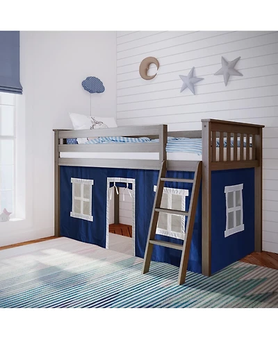 Max & Lily Loft Bed, Low Solid Wood Twin Bunk Beds for Kids with Ladder and Curtain