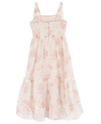 Rare Editions Girls' 7-16 Printed Floral Organza 3-Tier Maxi Dress with Tie Straps