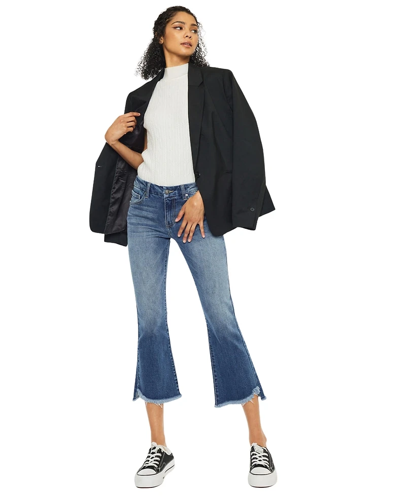 KanCan Women's Aida Mid Rise Cropped Flare Jeans