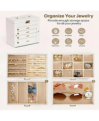 Yigii Leather Jewelry & Watch Organizer with Drawers and Mirrors