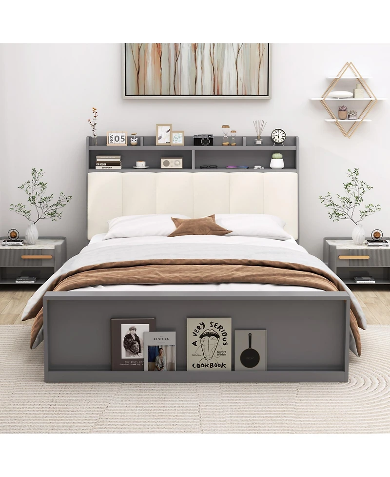 Gymax Full Size Bed Frame With Storage Modern Platform Bed Mattress Foundation