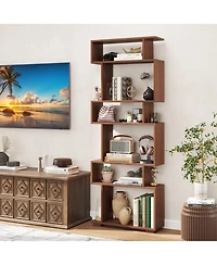 Gymax 2 Piece 6 Tier Bookshelf Geometric Bookcase with Anti Tipping Kits Wooden Display Shelf