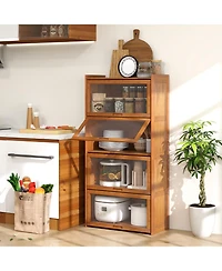 Gymax 4 Tier Bamboo Bookshelf with Doors See Through Acrylic Doors Freestanding Bookcase