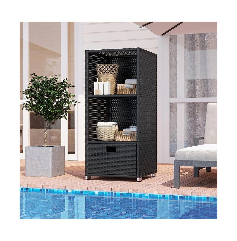 Aoxun Woven Dresser with Drawers, Modern Metal Frame for Living Room or Entryway