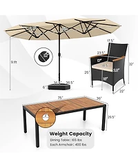 Costway 11 Pcs Patio Wicker Dining Set with Double-Sided Outdoor Umbrella 8 Stackable Chairs