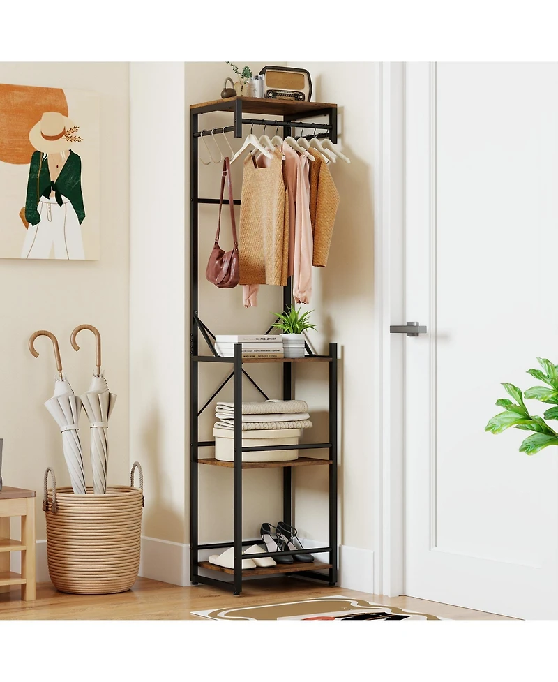Gouun Freestanding Coat Rack with 4 Storage Shelves and 6 Hooks