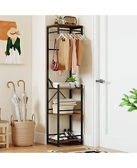 Gouun Freestanding Coat Rack with 4 Storage Shelves and 6 Hooks