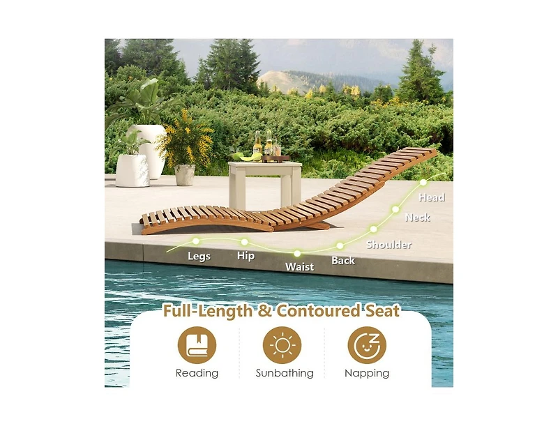 Clihome Teak Wood Patio Folding Chaise Lounge Chair with Slatted Seat