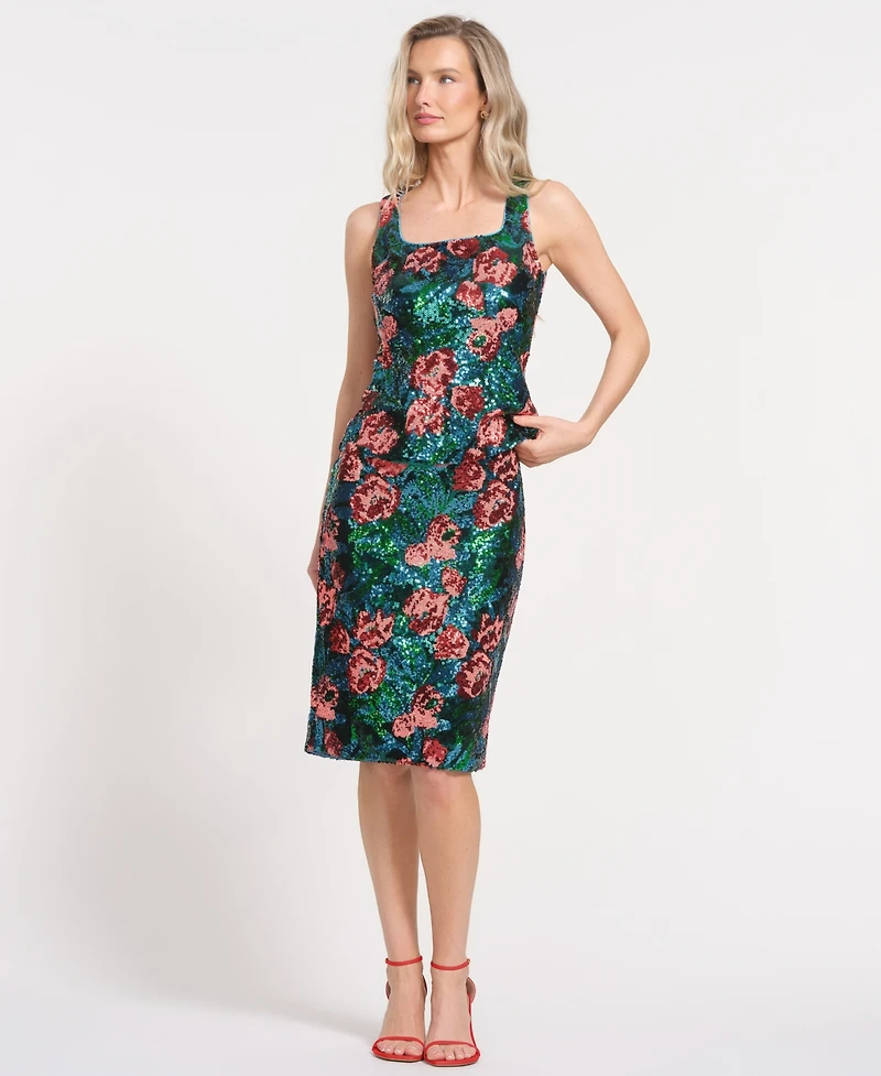 Isaac Mizrahi Women's Floral Square Neck Sleeveless Top