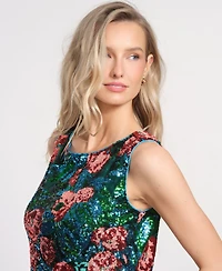 Isaac Mizrahi Women's Floral Crewneck Sleeveless Mini Dress