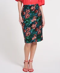 Isaac Mizrahi Women's Floral Pencil Midi Skirt