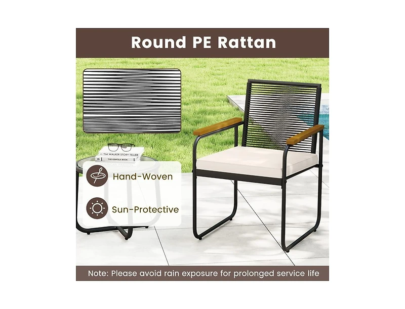 Boyel Living 3 Pieces Patio Furniture Set Pe Rattan Porch Chairs with Round Tempered Glass Top Table