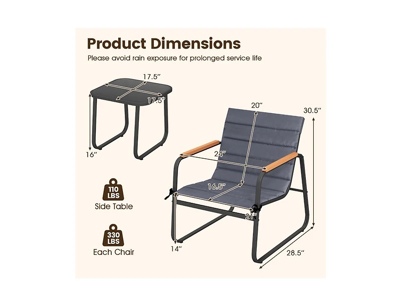Boyel Living 3 Pieces Patio Bistro Set Outdoor Fabric Conversation Set