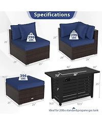 Costway 5 Pieces Patio Furniture Set Heavy-duty Frame Rattan Sofa with 60,000 Btu Firepit Table