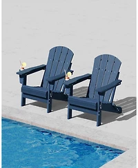 gaomon Set of 2 Folding Adirondack Chair, Hdpe Outdoor Patio Chair with Cup Holder, All Weather Resistent Wooden Textured for patios, Decks, Gardens