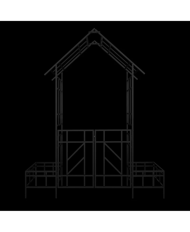 Clihome Metal Garden Arch with Gate with planter W80.71H97.24 Climbing Plants Support Rose Arch Outdoor