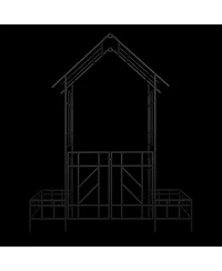 Clihome Metal Garden Arch with Gate with planter W80.71H97.24 Climbing Plants Support Rose Arch Outdoor
