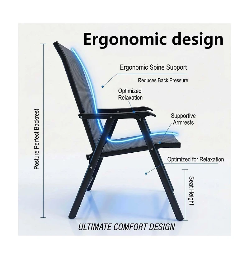 Clihome Outdoor Patio Chairs Set of 2 Stackable Portable for Deck, Garden, Camping and Travel