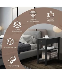 sumyeg 3-Tier Nightstand Bedside Table Sofa Side with Double Shelves Drawer