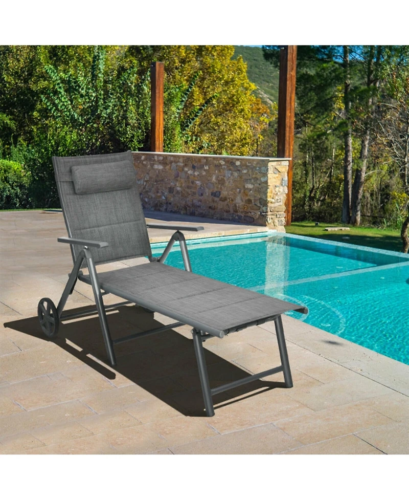 Clihome Patio Reclining Chaise Lounge with Adjustable Neck Pillow