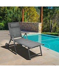 Clihome Patio Reclining Chaise Lounge with Adjustable Neck Pillow
