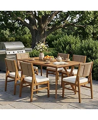 Asagikoiai Outdoor 7-Piece Acacia Wood Dining Set with Wicker Woven Chairs and Cushions