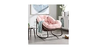 Flynama Outdoor Rattan Rocking Chair Oversized Padded Cushion Rocker Recliner Powder Coated Steel Frame for Front Porch Patio Garden