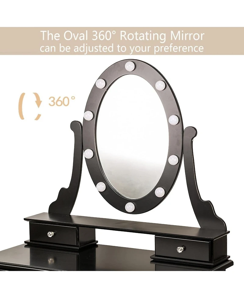 gaomon Led Lighted Mirror Vanity Table Set with Ample Storage, Makeup Dressing Desk for Bedroom