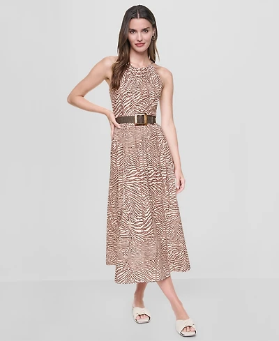Dkny Women's Sleeveless Halter Neck Dress with Removable Belt