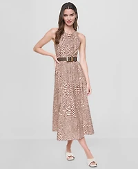 Dkny Women's Sleeveless Halter Neck Dress with Removable Belt
