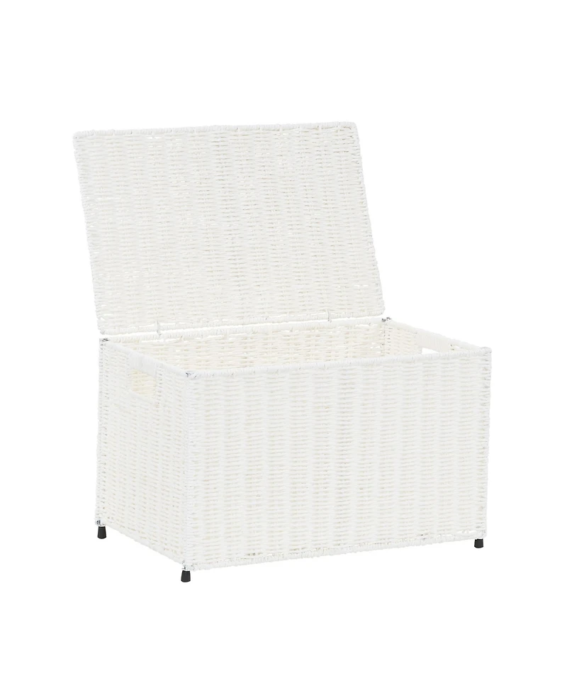 Household Essentials Woven Paper Rope Storage Chest with Hinged Lid and Integrated Handles