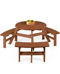 Best Choice Products 6-Person Circular Outdoor Wooden Picnic Table w/ 3 Built-In Benches, Umbrella Hole