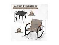Boyel Living 3 Piece Patio Rocking Bistro Set with Tempered Glass Coffee Table and Armrests