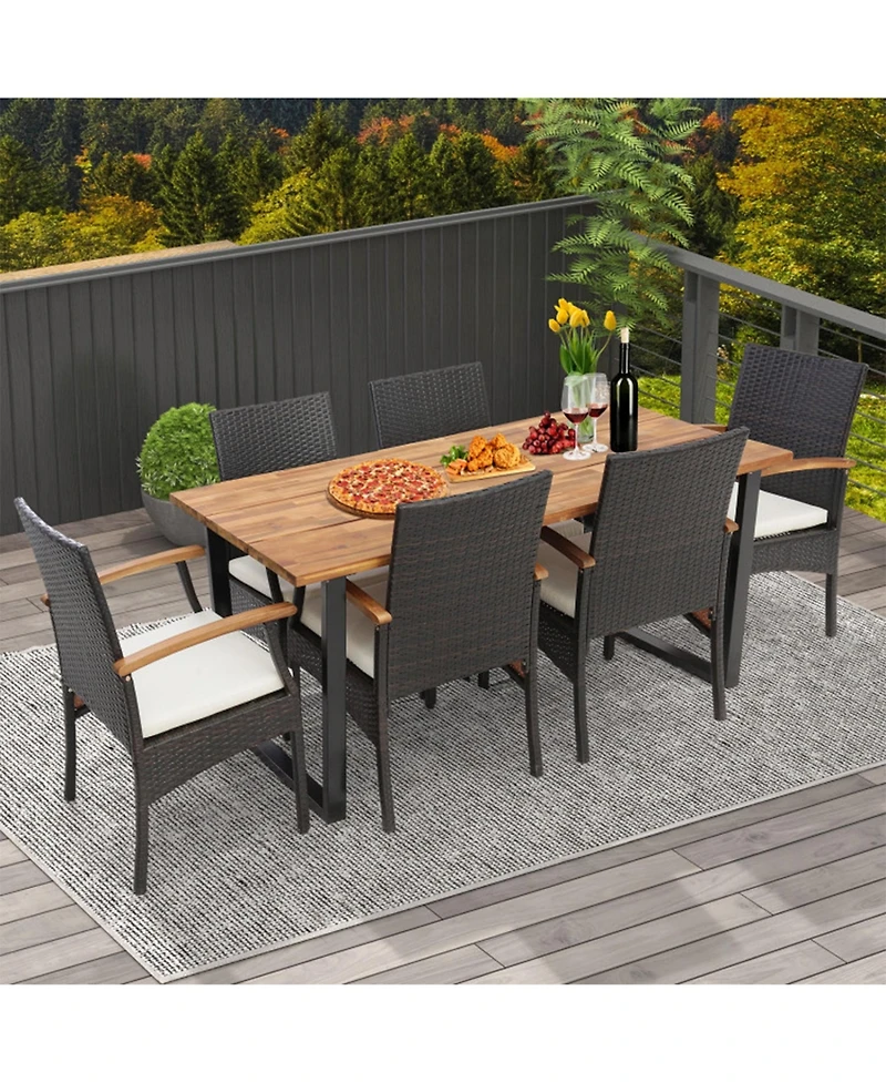 Clihome 7 Pieces Rattan Patio Dining Set with Umbrella Hole