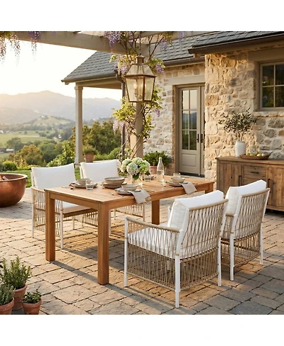 Asagikoiai 5-Piece Acacia Wood and Rattan Patio Dining Set, 67" Dining Table and 4 Chairs