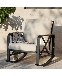 Tribesigns Outdoor Rocking Chair Set of 2, Patio Furniture Sets, Waterproof with Thick Cushion, Metal Rocker for Balcony