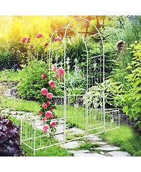 Clihome Metal Garden Arch with Gate 79.5" Wide x 86.6" High Climbing Plants Support Rose Arch Outdoor